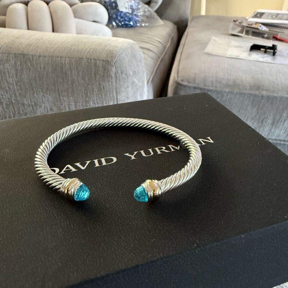 David Yurman Silver Cuff w/ NEW Blue topaz and onyx 5mm Auth 14k each per price